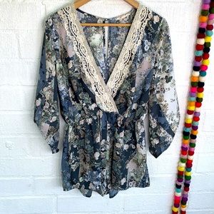 ILLA ILLA Crochet Deep V Floral Blue